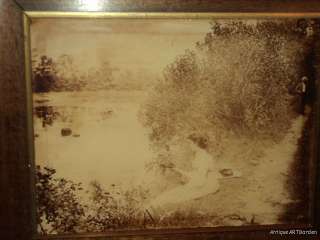 ANTIQUE Victorian Romantic Woman by Riverbank Photo on GLASS 19C 