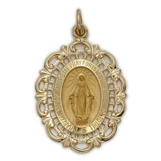 St. 14K Solid Gold Catholic Lg Miraculous Medal Pendant  