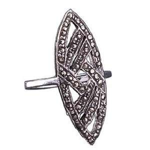  Sterling Silver Marcasite Ring   Width 1.5mm. Setting 26mm 