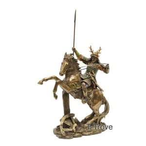   Cast Bronze Samurai on Horse Back with Spear Figurine