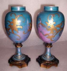 Fabulous Pair Of Sevres Signed Handpainted Vases On Metal Bases  