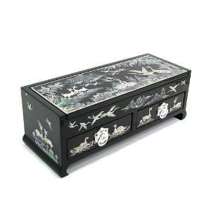  Mother of Pearl Long Life Emblems Design Lacquered Black Wooden 