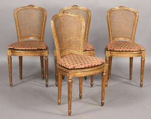 PAIR FRENCH LOUIS XVI STYLE CANED GILTWOOD CHAIRS  