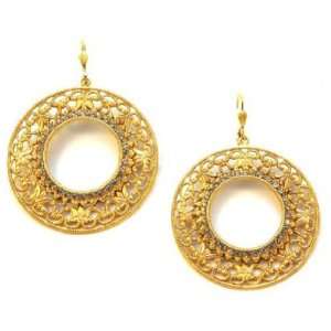 Catherine Popesco 14k Gold Plated Filigree Dangling Hoop Earrings with 