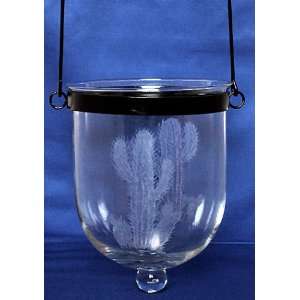  Individually Hand Etched Cactus Glass Candle Lantern 9.5 