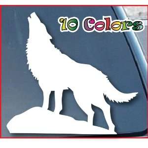 Wolf Howling Car Window Vinyl Decal Sticker 6 Wide (Color White)