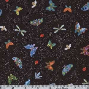  45 Wide Cats Secret Garden Insects Black Fabric By The 