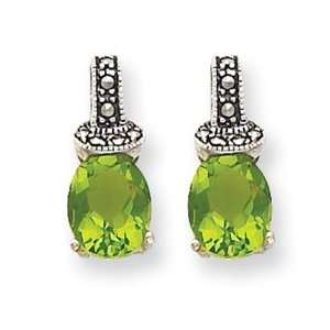  Sterling Silver Marcasite and Green CZ Earrings Jewelry