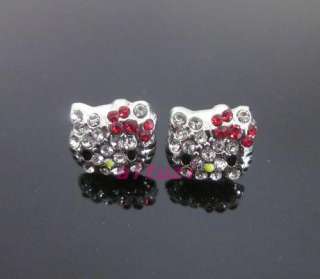   Kitty red bow lovey full crystal earring earbob xams gift E32  
