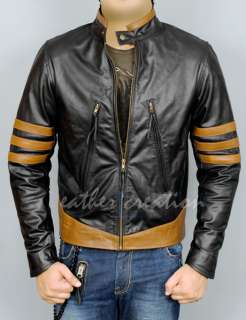 MEN Wolverine BLACK Biker Leather Jacket S M L XL XXL  