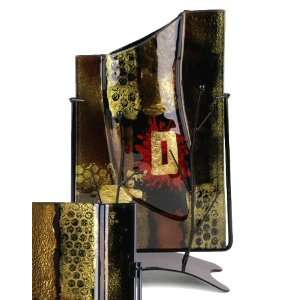  Gold & Black Abstract Multi Design Rectangular Fused Glass 