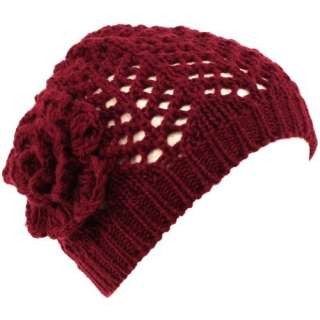    Crochet Flower Vent Knit Beanie Skull Winter Hat Wine Clothing