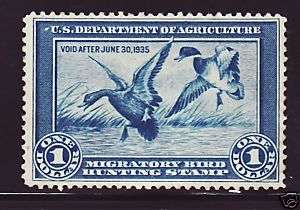 RW 1 Federal Duck Stamp Used Premium Plus BW  