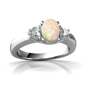  14K White Gold Oval Genuine Opal Ring Size 7 Jewelry