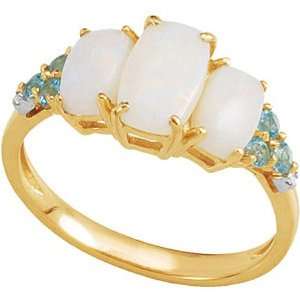  14K Yellow Gold Opal, Swiss Blue Topaz and Diamond Ring 