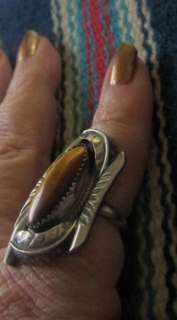 Pre 1960s Navajo or Zuni Ring Tigers Eye Sterling Silver Size 5 1/2 