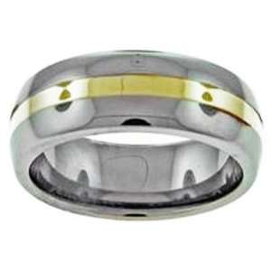  Mens 14k Yellow Gold Inlay Domed Style Tungsten Carbide Wedding Band 