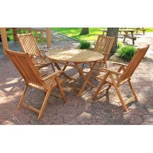  5 Piece Acacia Wood Outdoor Patio Dining Table and Chair 