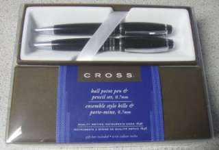 Cross Noir BLACK Lacquer Windsor Ball Point Pen and 0.7mm Pencil Set 