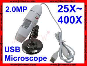 2MP Mega Pixels 25X 400X USB 8 LED Digital Camera Microscope Endoscope 