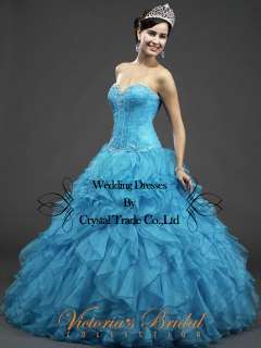   Ruffle Blue Wedding Party dress Prom Ball Gown  SZ  