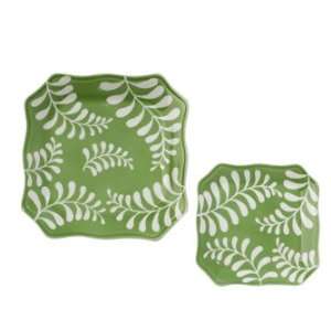  Andrea By Sadek 8.5 Sq Green Leaves Plates Set Of 4 