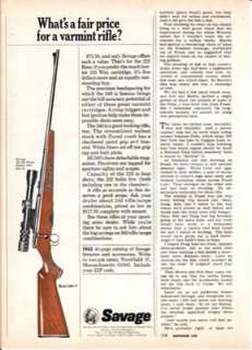 Savage Model 340 V Varmint Rifle 1967 Print Ad  