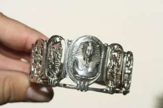 Vintage Art Deco Hallmarked 800 Silver Egyptian Revival Cuff Heavy 