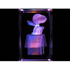  Peanuts Snoopy Red Baron 3D Laser Etched Crystal 