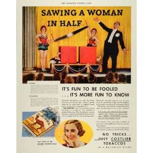  1933 Ad Sawing Woman In Half Answers Camel Cigarettes 