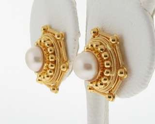 Estate White Pearls Solid 21K Yellow Gold Stud Earrings  