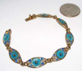 Vintage 800 silver vermeil Enamel filigree BRACELET marked jewelry 