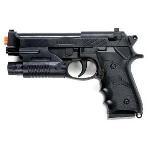  M9 Style Airsoft Spring Pistol   Black with Laser Sports 