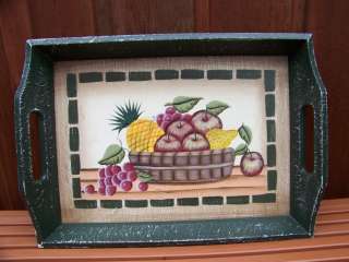 Crackled Finish Wooden Serving Tray Fruit Basket  