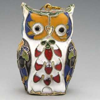 Chinese Exquisite Cloisonne Enamel Ornament Funny Owl  