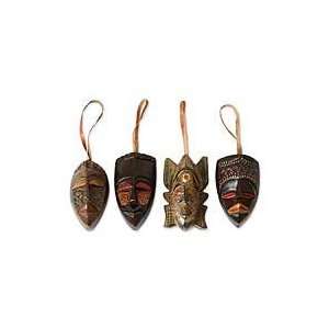  NOVICA Wood ornaments, Festive Masks (set of 4)