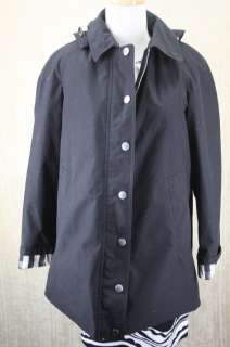 Burberry Brit Hattingly Womens Black Hooded Raincoat size 6 Petite NWT 