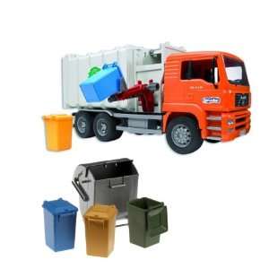  Bruder Toys Man Side Loading Garbage Truck Orange with Bruder Trash 