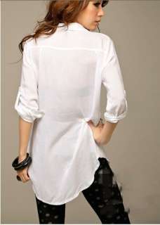 NEW Women Simple Basic Sheer Blouse Cotton White Blouse  