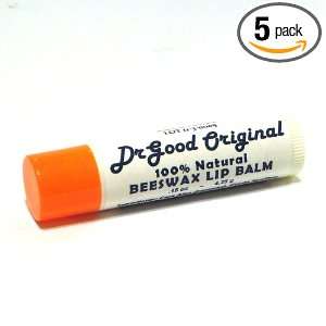 Dr Good Original 100% Natural Lip Balm (5 Lip Balm Tubes   .15 Oz Each 