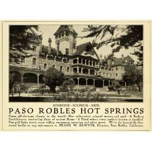  1912 Ad Paso Robles Hot Springs Hotel California Lodging 