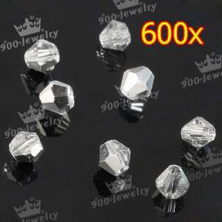 600pcs Whole Sale Faceted Bicone Silvery Crystal Glass 3mm Loose Bead 