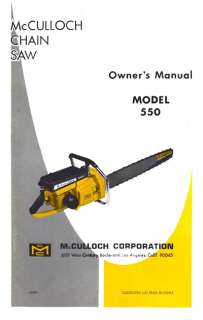 McCulloch 550 Chain Saw Owners Manual w/ 3 Parts Lists  