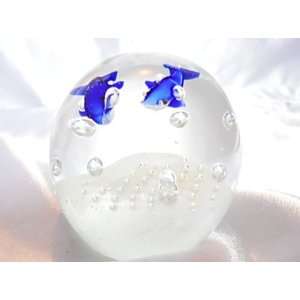   Blown Glow in the Dark Glass Dolphin Paperweight Ball
