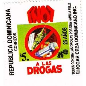  2000 Republica Dominicana Correos $5. No A Las Drogas 25 