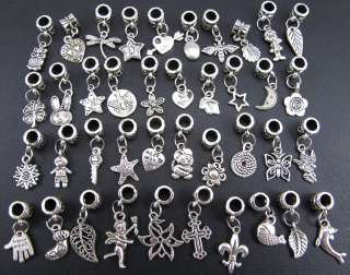 Wholesale 40p Mix Tibetan Silver Pendants Dangle Beads Fit Charm 