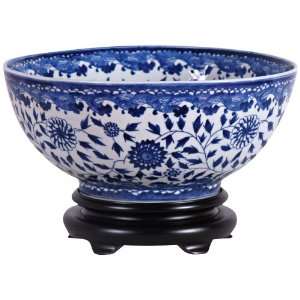  Blue and White Asian Style Porcelain Bowl with Base