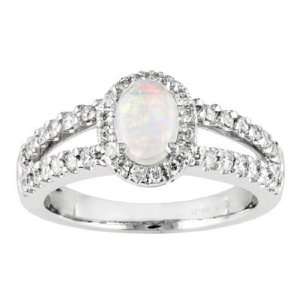  14K White Gold Opal and Diamond Ring Jewelry