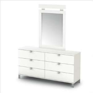   Sparkling Double Dresser and Mirror Set in Pure White