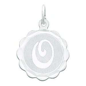 14K White Gold Engraveable Initial O Disc Charm Jewelry